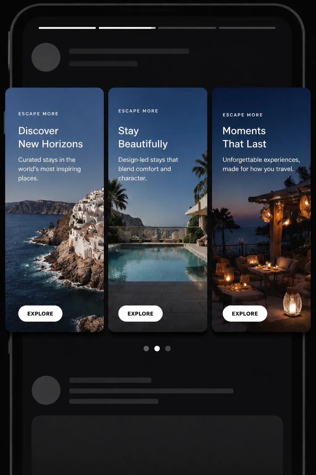 InFeed Carousel placement with three swipeable travel cards