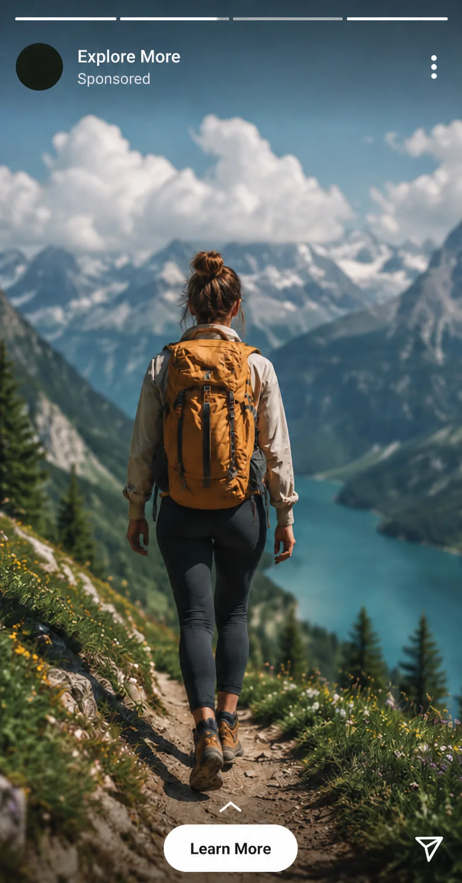 InFeed Stories placement with an immersive vertical mountain travel story